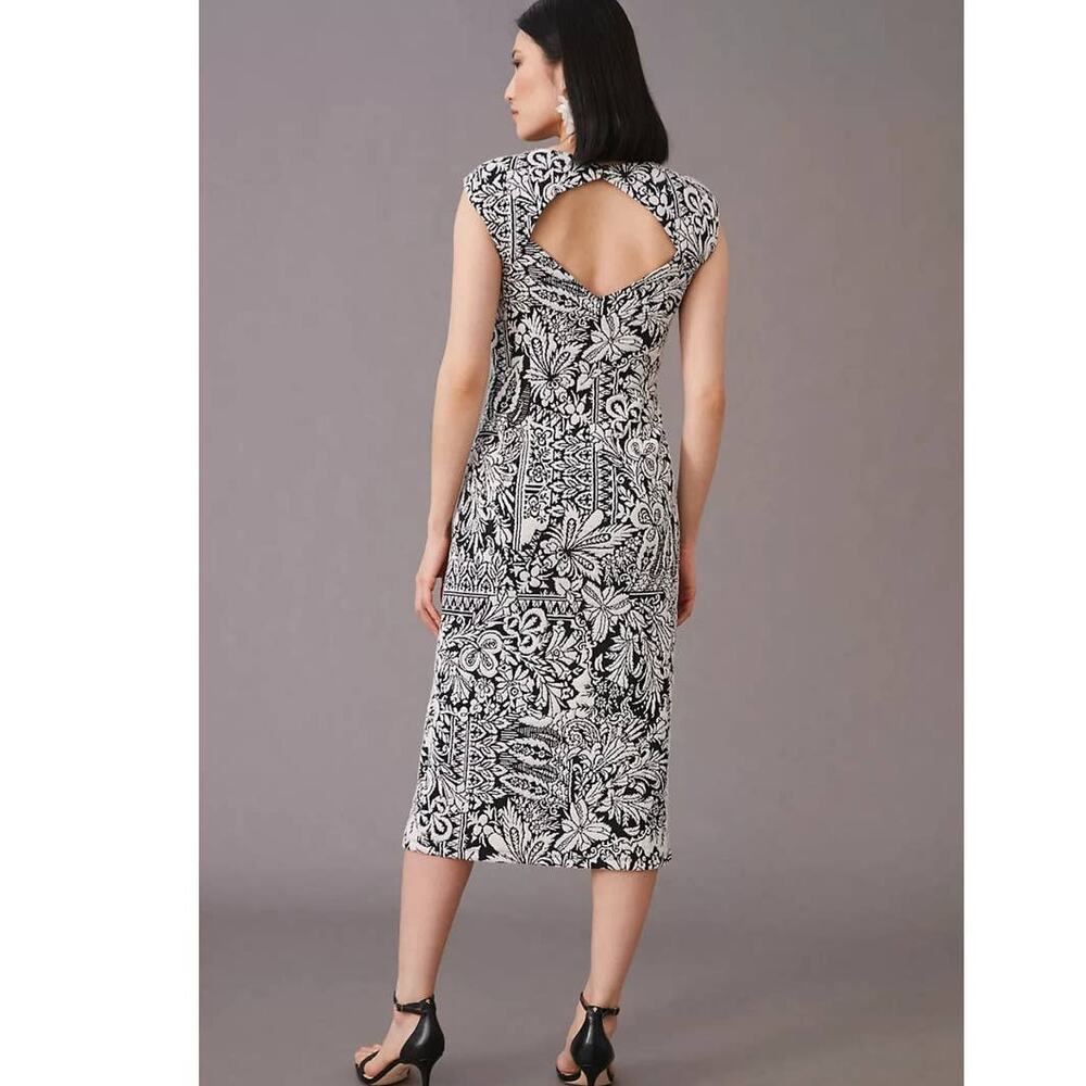 New Anthropologie Jacquard Cut-Out Midi Dress $148 LARGE B&W - Picture 3 of 7